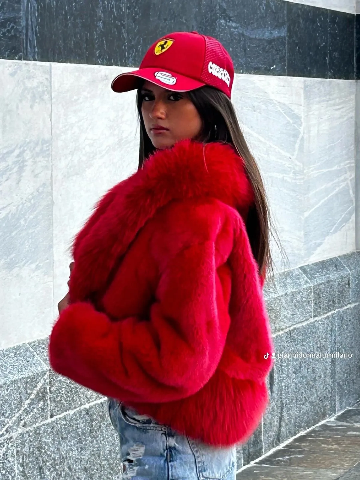 Giacca Visone e Volpe Rosso Corallo Donna Fur Milano