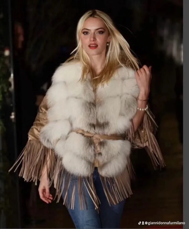 Piumino con pelliccia volpe Kristal e frange Donna Fur Milano